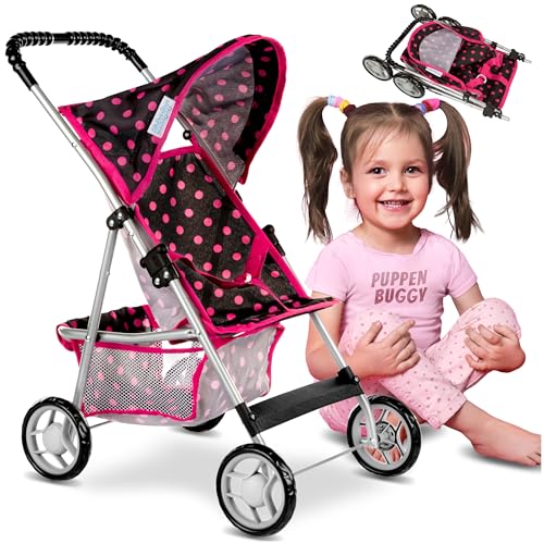 Kinderplay Puppenwagen, Puppenbuggy ab 3 Jahre - Puppen Buggy Puppe mit Anschnallgurt und Einkaufsnetz | Kinderwagen mit Leichtgängiger Räder und weichem Soft-Griff | Puppenbuggy ab 4 Jahre, KP0280G von Kinderplay