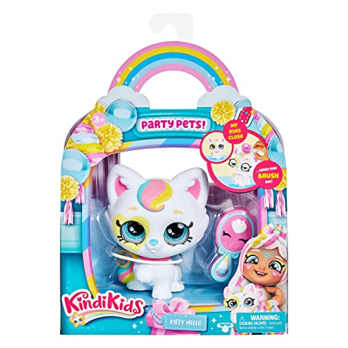 Kindi Kids 50270 Party Pets Kitty Mello Sammlerstück, Kätzchen mit blinkenden Augen und Fellpflegebürste, Weiß von Kindi Kids