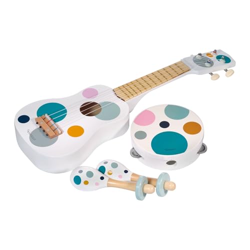 Kindsgut Musikinstrumenten-Set mit Gitarre Rasseln und Tamburin, umweltfreundliches Material, frei von Schadstoffen, dezente und Moderne Farben, Punkte von Kindsgut