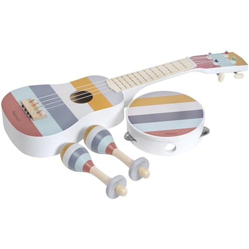 Kindsgut Musikinstrumenten-Set mit Gitarre Rasseln und Tamburin, umweltfreundliches Material, frei von Schadstoffen, dezente und Moderne Farben, Streifen von Kindsgut