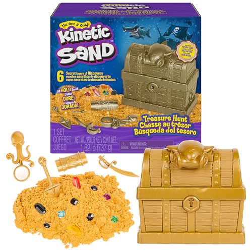 Kinetic Sand, Schatzsuche mit 14 Überraschungsoffenbarungen und 0,7 kg seltenem schimmerndem goldenem Spielsand, sensorisches Spielzeug für Kinder ab 3 Jahren von Kinetic Sand