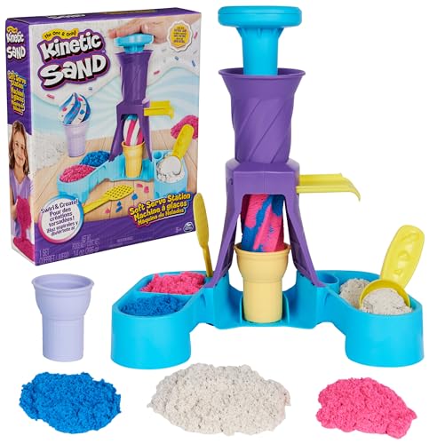 Kinetic Sand Softeis Station - mit 396 g original magischem Sand in drei Farben und umfangreichem Zubehör für kreatives Indoor-Sandspiel, für Kinder ab 3 Jahren von Kinetic Sand