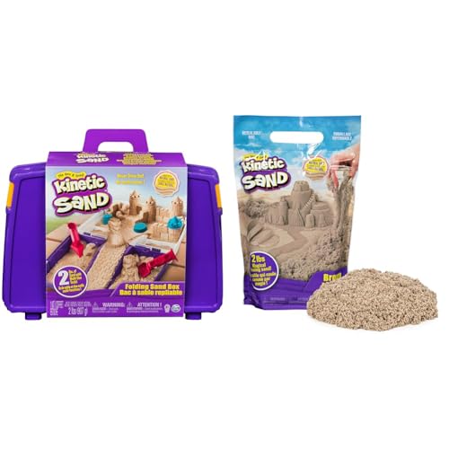 Kinetic Sand 6037447 - Sandspiel Koffer mit 907 g Sand 6053516-907 g Beutel braun von Kinetic Sand