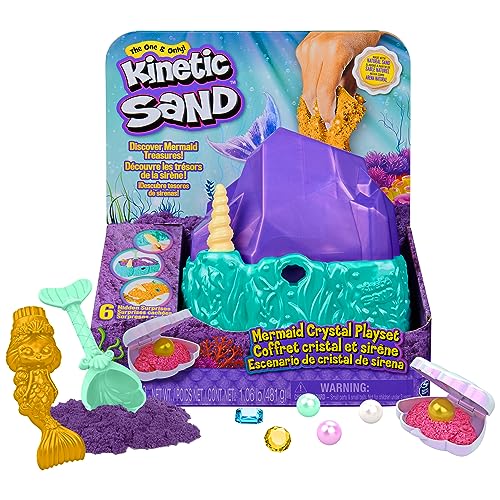 Kinetic Sand, Meerjungfrau-Kristall-Spielset, 481 g Spielsand, goldfarbener schimmernder Sand, Aufbewahrung und Werkzeuge, sensorisches Spielzeug für Kinder ab 3 Jahren von Kinetic Sand