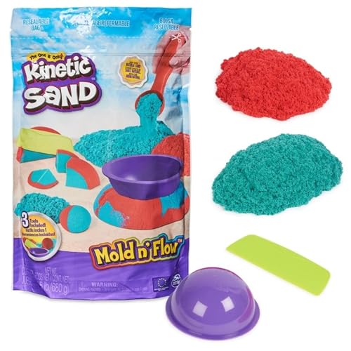 Kinetic Sand Mold n' Flow Set - 680 g original magischer Indoor-Sand in zwei Farben und 3 Werkzeuge für unendlich kreativen Spielspaß, für Kinder ab 3 Jahren von Kinetic Sand