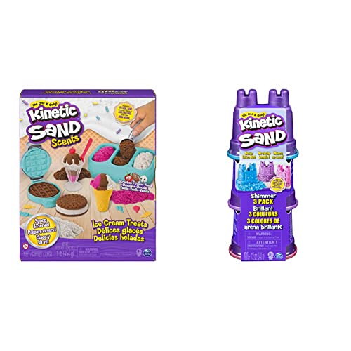 Kinetic Sand Eiscreme Set mit Duftsand, 510 g für kreatives Indoor-Rollenspiel & Schimmer Sand 3er Pack 340 g - 3 Farben Glitzersand für Indoor Sandspiel von Kinetic Sand