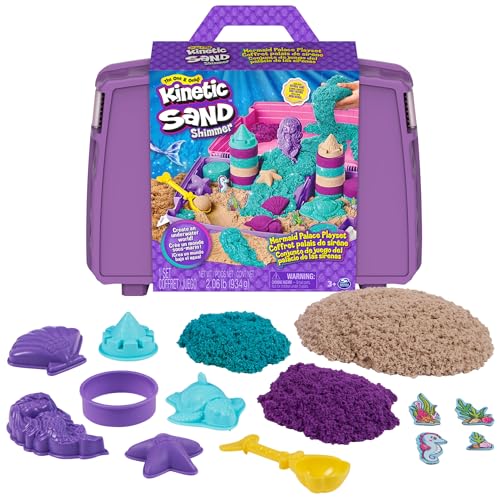 Kinetic Sand Meerjungfrauen Koffer - mit 1 kg original kinetischem Sand aus Schweden in 3 Farben, 6 Förmchen, 1 Schaufel für kreatives Indoor-Sandspiel, für Kinder ab 3 Jahren von Kinetic Sand