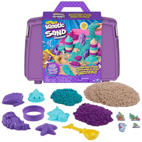 Kinetic Sand Meerjungfrauen Koffer - mit 1 kg original kinetischem Sand aus Schweden in 3 Farben, 6 Förmchen, 1 Schaufel für kreatives Indoor-Sandspiel, für Kinder ab 3 Jahren von Kinetic Sand