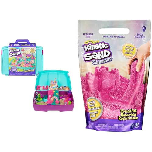 Kinetic Sand Sandyland Sandkoffer & Schimmersand Crystal Pink, 907 g - rosa Glitzersand für Indoor-Sandspiel aus Schweden, ab 3 Jahren von Kinetic Sand