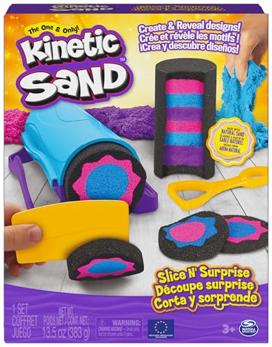 Kinetic Sand Slice n Surprise Set - mit original magischem kinetischem Sand aus Schweden in 3 Farben und 7 Werkzeugen für tolle Muster, ideal für Indoor-Sandspiel, für Kinder ab 3 Jahren von Kinetic Sand