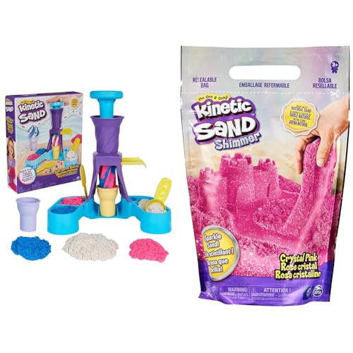 Kinetic Sand Softeis Station & Schimmersand Crystal Pink, 907 g - rosa Glitzersand für Indoor-Sandspiel aus Schweden, ab 3 Jahren von Kinetic Sand