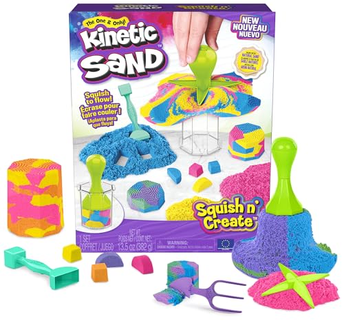 Kinetic Sand Squish N' Create Set - mit 382 g original magischem kinetischem Sand aus Schweden in DREI Farben und 5 Werkzeugen für kreatives Indoor-Sandspiel, ab 3 Jahren von Kinetic Sand