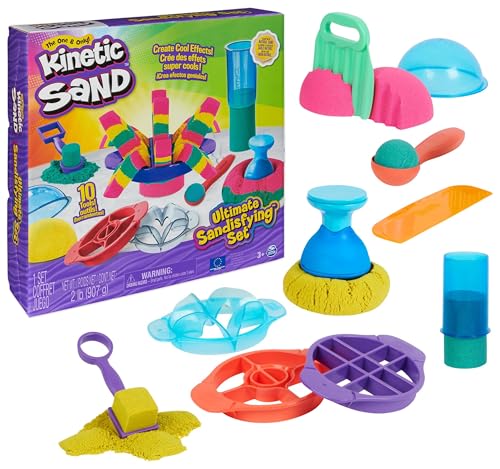 Kinetic Sand Ultimate Sandisfying Set - 907 g original magischer kinetischer Sand aus Schweden in 3 Farben, 10 Werkzeuge zum Formen, Schneiden und Fließen lassen für Indoor-Sandspielspaß, ab 3 Jahren von Kinetic Sand