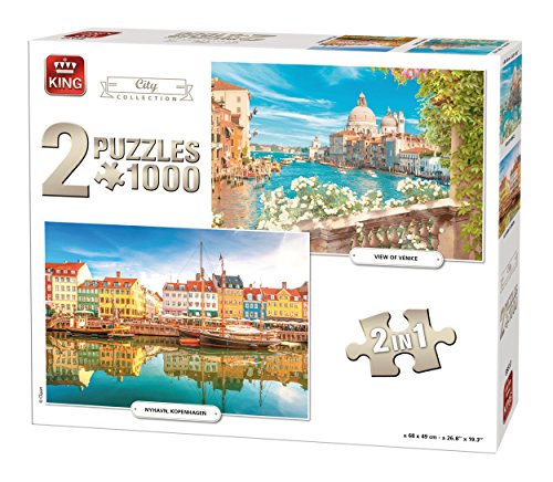 King 85517 Puzzle 2 in 1, 2 x 1000 Teile Puzzle, 68 x 49 cm - City Collection von King International