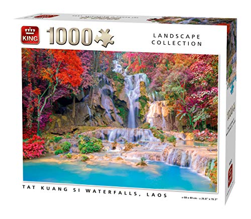 KING 55857 Puzzle Kuang SI Wasserfälle Laos 1000 Teile, Vollfarbig, 68 x 49 cm von King International