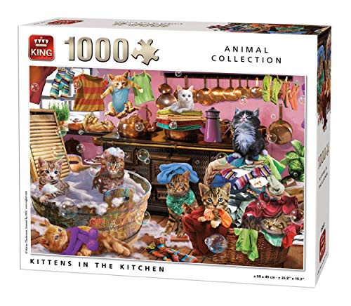 King 55847 Kätzchen in der Küche Puzzle 1000 Teile, Mehrfarbig, 68x49 cm von King International