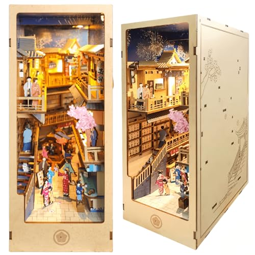 DIY Book Nook Kit - Lovely and Dreamy Dollhouse Miniature Kits, 3D Puzzle Art Bookends, Shelf Insert Model Kits for Adults (Japanese Alley Fireworks) von KingStora