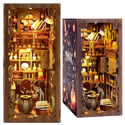 DIY Book Nook Kit Master Alchemist's Studio Series Wizard's Magical Apotheker 3D Puzzle Assembly Bookend for Adult (Witch's Magic Night) von KingStora