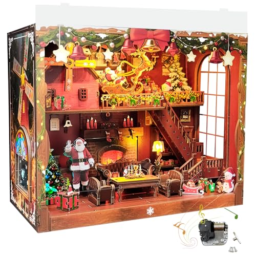 DIY Joyful Christmas Night Miniatur Book Nook, Cozy Christmas House Modell, Horizontale 3D Montage Buchstütze, mit Spieluhr, Geeignet für Erwachsene DIY Joyful Christmas Night Miniatur Book Nook, Cozy Christmas House Modell, Horizontale 3D Montage Buchstütze, mit Spieluhr, Geeignet für Erwachsene von KingStora