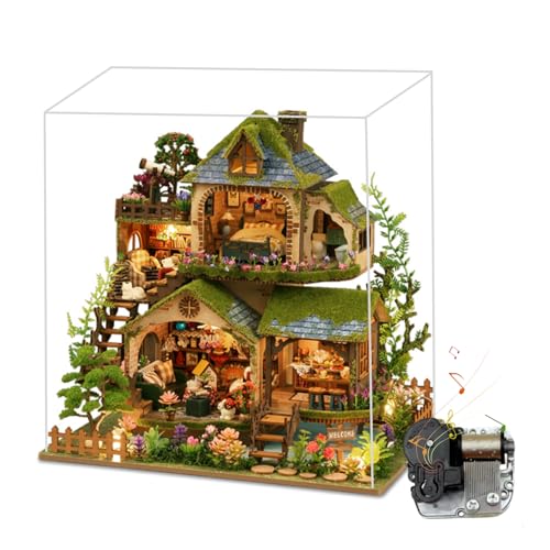 Forest Adventure Miniatur-Puppenhaus-Set, zweistöckige, rustikale Szene, bedeckt mit Grün und gemütlichem Dekor (Classic Edition) von KingStora