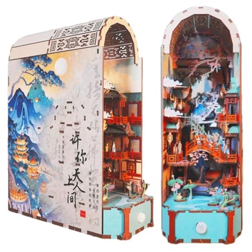 Traditionelle chinesische Poesie Kunst DIY Book Nook - Berg und Wasserlandschaft - 3D-Puzzle, handgefertigte Buchstütze für Erwachsene von KingStora