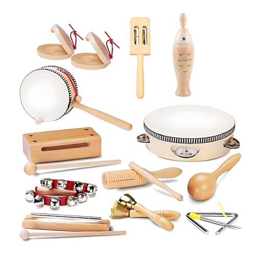 12 Stück Musikinstrumente Für Kinder, Holz Montessori Instrumente Mit Aufbewahrungstasche, Rhythmus Spielzeug, Percussion Set Für Kleinkind Jungen Mädchen von Kingbar