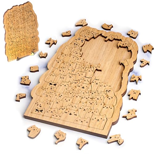 Holzpuzzle Erwachsene, Hundert Katzen Ultra-schwieriges Puzzle, Tierisches Holzpuzzle, Unregelmäßige Einzigartige Puzzleteile Familienspiel, 11x18cm, 100 Teile von Kingbar