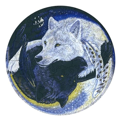 Holzpuzzle Erwachsene, Yin Yang Wolf Einzigartige Tierform Puzzleteile, Schwarz Und Weiß Wooden Puzzle Tierform, Perfekt Für Dekoration Und Geschenke, L von Kingbar