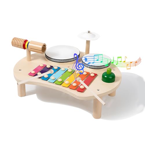 Kinder Trommel Set, 8-in-1Musikinstrumente Kinder Set Musik Kinderspielzeug Mit Xylophon, Montessori Holz Spielzeug Für Jungen Mädchen Ab 3+ Jahren von Kingbar