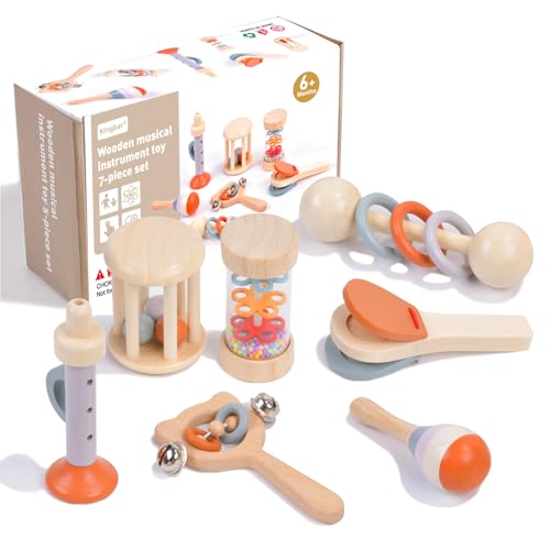 7-Teiliges Baby Musikinstrumente Set, Montessori Percussion-Instrumente, Regenmacher, Maracas, Trompete, Kastagnetten, Käfigrasseln, Musikspielzeug , 7 PCS 7-Teiliges Baby Musikinstrumente Set, Montessori Percussion-Instrumente, Regenmacher, Maracas, Trompete, Kastagnetten, Käfigrasseln, Musikspielzeug , 7 PCS von Kingbar