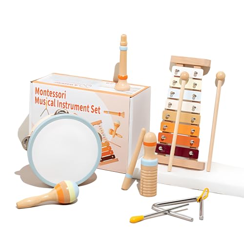 Musikinstrumente Für Kinder, Percussion Set, Glockenspiel, Tambourin Aus Holz, Maracas, Montessori Holzspielzeug Für Kinder Vorschulbildung 3+, 6PCS von Kingbar