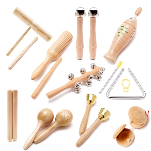 Musikinstrumente Set Für Kinder, Montessori Holz-Percussion-Musikinstrument-Spielzeug Mit Aufbewahrungstasche, Für Kinder Vorschulbildung, 10 PCS von Kingbar