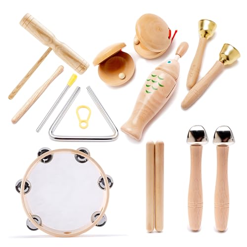 Musikinstrumente Set Für Kinder, Montessori Holz-Percussion-Musikinstrument-Spielzeug Mit Aufbewahrungstasche, Für Kinder Vorschulbildung, 8 PCS von Kingbar