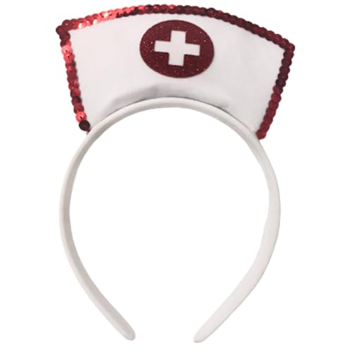 Kingke Rollenspiel Krankenschwester Hut mit Haarreifen Party Maskerade Party Cosplay Zubehör Pailletten Krankenschwester von Kingke