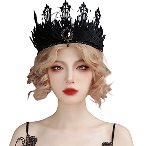 Kingke Schwarze Königin Goth Hexe Kopfschmuck Schwarze Königin Tiaras Goth Stirnband Gothi Halloween von Kingke