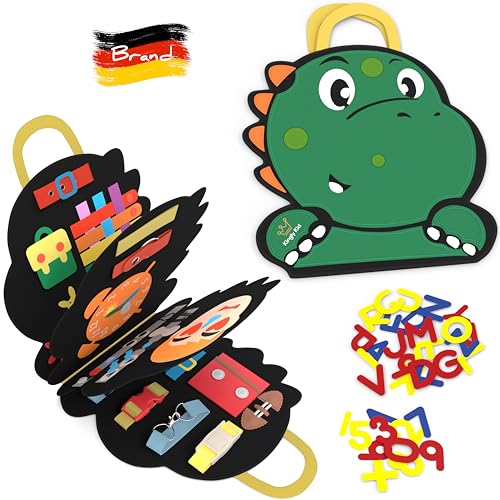 Kingly Kid - Busy Board, Montessori Spielzeug ab 3 Jahre, Kinder Spielzeug, Activity Board, Quiet Book, Dinosaurier, Reise Gadgets; Auto, Flugzeug - Material Filz - Geschenk für Mädchen sowie Junge von Kingly Kid