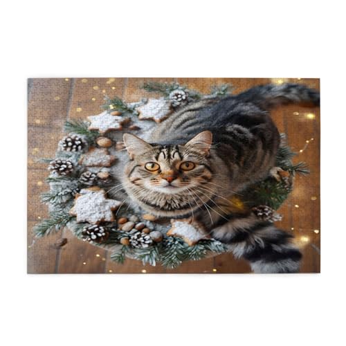 A Furry Tabby Cat Puzzles1000 Teile pädagogische intellektuelle Holzpuzzles, lustige Puzzles, Stressabbau-Puzzles, 75 x 50 cm (L x B) von Kingww