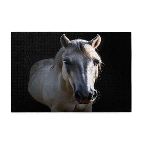 A White Horse Puzzles1000 Teile pädagogische intellektuelle Holzpuzzles, lustige Puzzles, Stressabbau-Puzzles, 75 x 50 cm (L x B) von Kingww