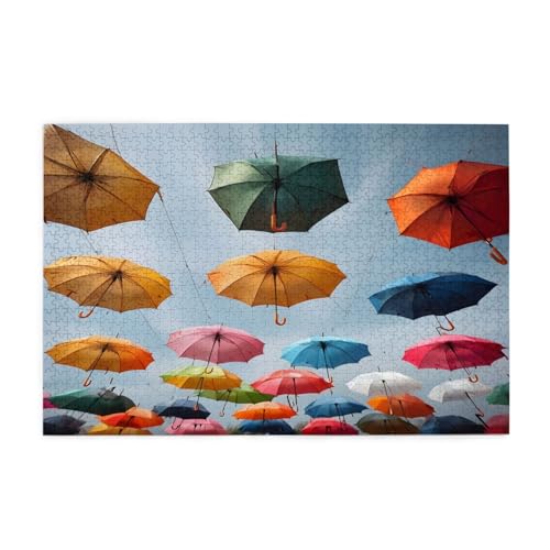 Bunte Regenschirme, Puzzle, 1000 Teile, pädagogische, intellektuelle Holzpuzzles, lustige Puzzles, Stressabbau-Puzzles, 75 x 50 cm (L x B) von Kingww