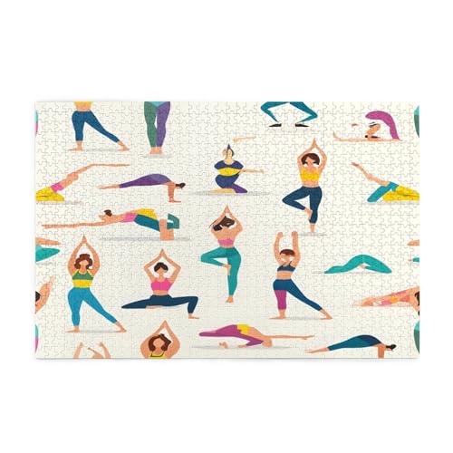 Cartoon-Yoga-Charaktere, Puzzles, 1000 Teile, pädagogische intellektuelle Holzpuzzles, lustige Puzzles, Stressabbau-Puzzles, 75 x 50 cm (L x B) von Kingww