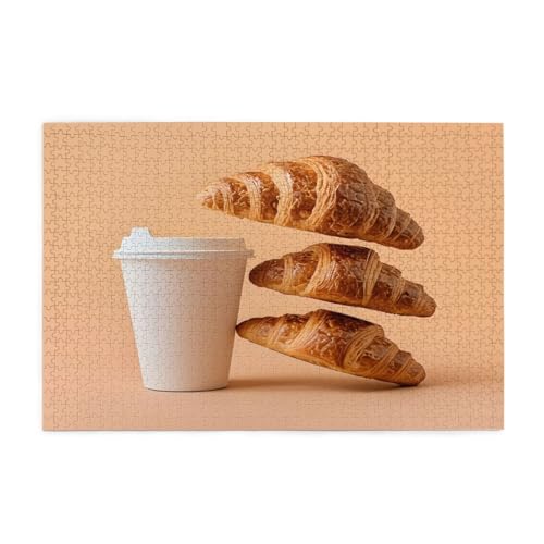 Croissants and Milk Puzzles1000 Teile Pädagogische Intellektuelle Holzpuzzles, lustige Puzzles, Stressabbau-Puzzles, 75 x 50 cm (L x B) von Kingww