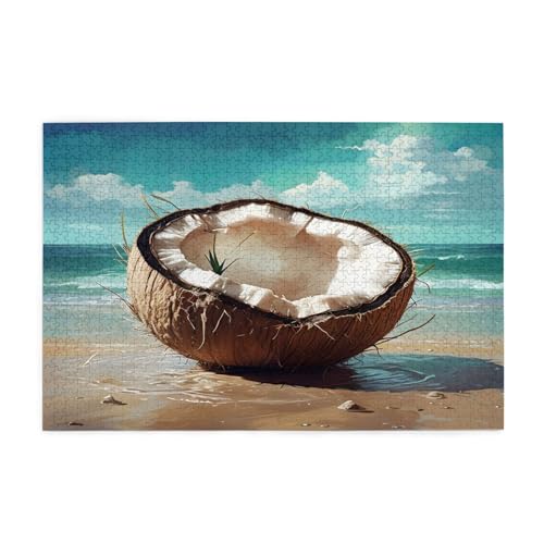 Half Coconut Puzzles1000 Teile pädagogische intellektuelle Holzpuzzles, lustige Puzzles, Stressabbau-Puzzles, 75 x 50 cm (L x B) von Kingww