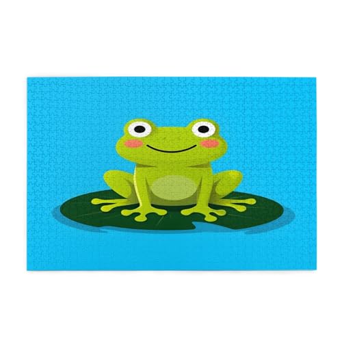 Happy Cartoon Frosch Puzzles1000 Teile pädagogische intellektuelle Holzpuzzles, lustige Puzzles, Stressabbau-Puzzles, 75 L x 50 B cm von Kingww