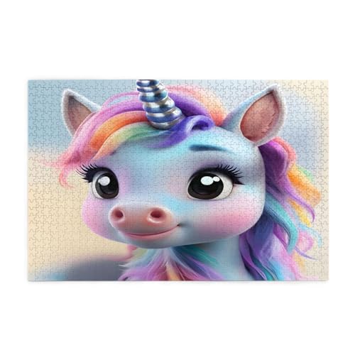 Happy Unicorn Puzzles1000 Teile pädagogische intellektuelle Holzpuzzles, lustige Puzzles, Stressabbau-Puzzles, 75 x 50 cm (L x B) von Kingww