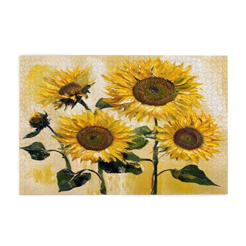 Impressionistische Sonnenblumen-Puzzles, 1000 Teile, pädagogische, intellektuelle Holzpuzzles, lustige Puzzles, Stressabbau-Puzzles, 75 x 50 cm (L x B) von Kingww