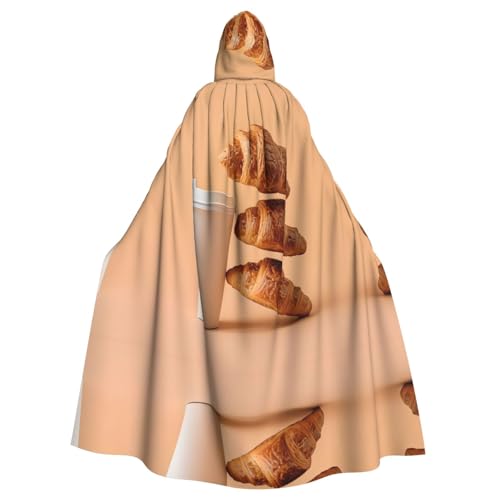 Kingww Croissants und Milch Halloween-Kapuzenumhang für Männer und Frauen: leichter Polyester-Umhang mit Kapuze – perfekt für Cosplay, Halloween und Kostümpartys von Kingww