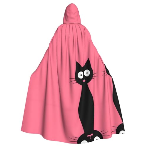 Kingww Eine Illustration einer schwarzen Katze, Halloween-Kapuzenumhang für Männer und Frauen: leichter Polyester-Umhang mit Kapuze – perfekt für Cosplay, Halloween und Kostümpartys von Kingww