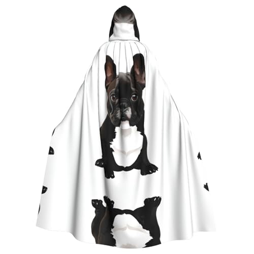 Kingww Französische Bulldogge Halloween Kapuzenumhang für Männer und Frauen: leichter Polyester-Umhang mit Kapuze – perfekt für Cosplay, Halloween & Kostümpartys von Kingww