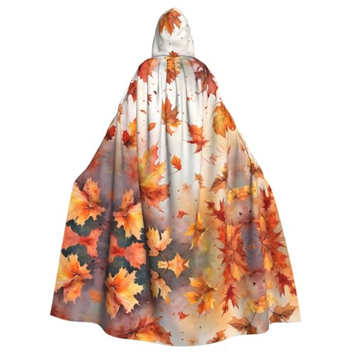 Kingww Halloween-Kapuzenumhang mit Aquarell-Herbstblättern, für Damen und Herren: leichter Polyester-Umhang mit Kapuze, perfekt für Cosplay, Halloween und Kostümpartys von Kingww