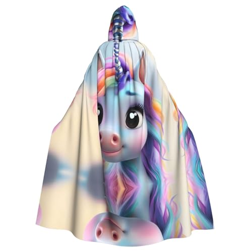 Kingww Happy Unicorn Halloween Kapuzenumhang für Männer und Frauen: leichter Polyester-Umhang mit Kapuze – perfekt für Cosplay, Halloween & Kostümpartys von Kingww